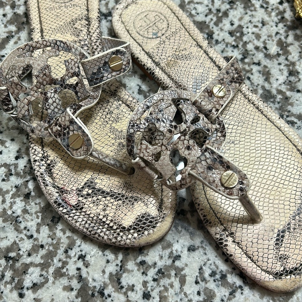 Tory Burch Beige Snake Print Sandals